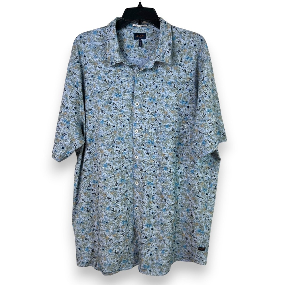 Good Man Brand Floral Button Down Shirt Men XXL Blue Short Sleeve Casual Stretch